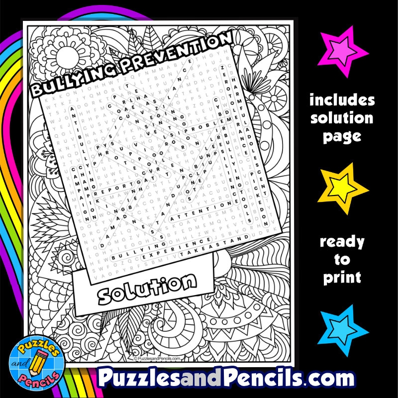 Bullying Word Search Puzzle Printable