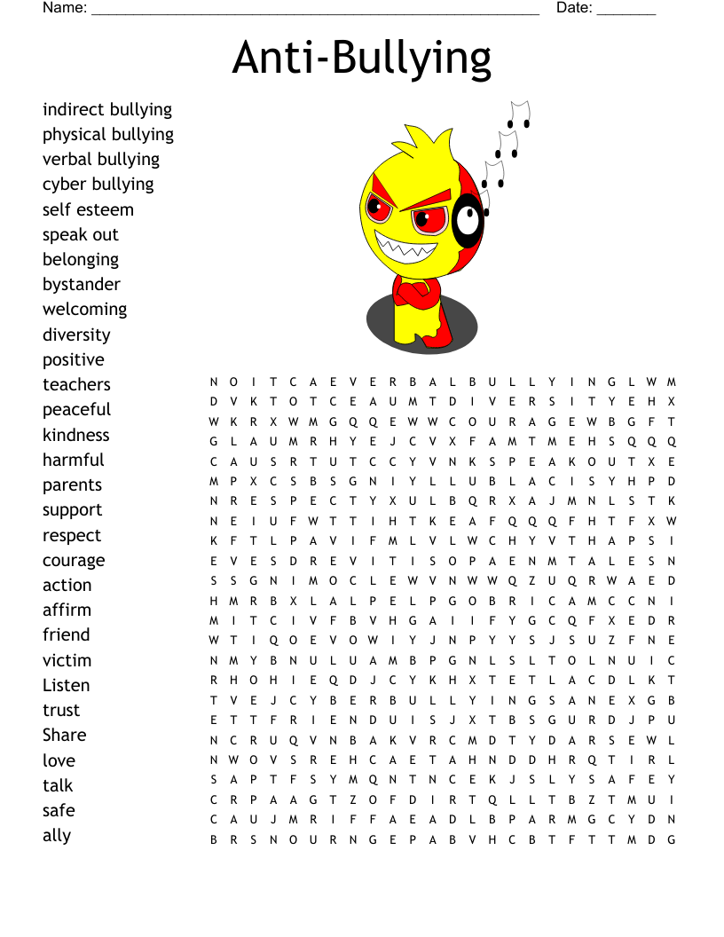 Bullying Word Search WordMint Bullying Word Search WordMint