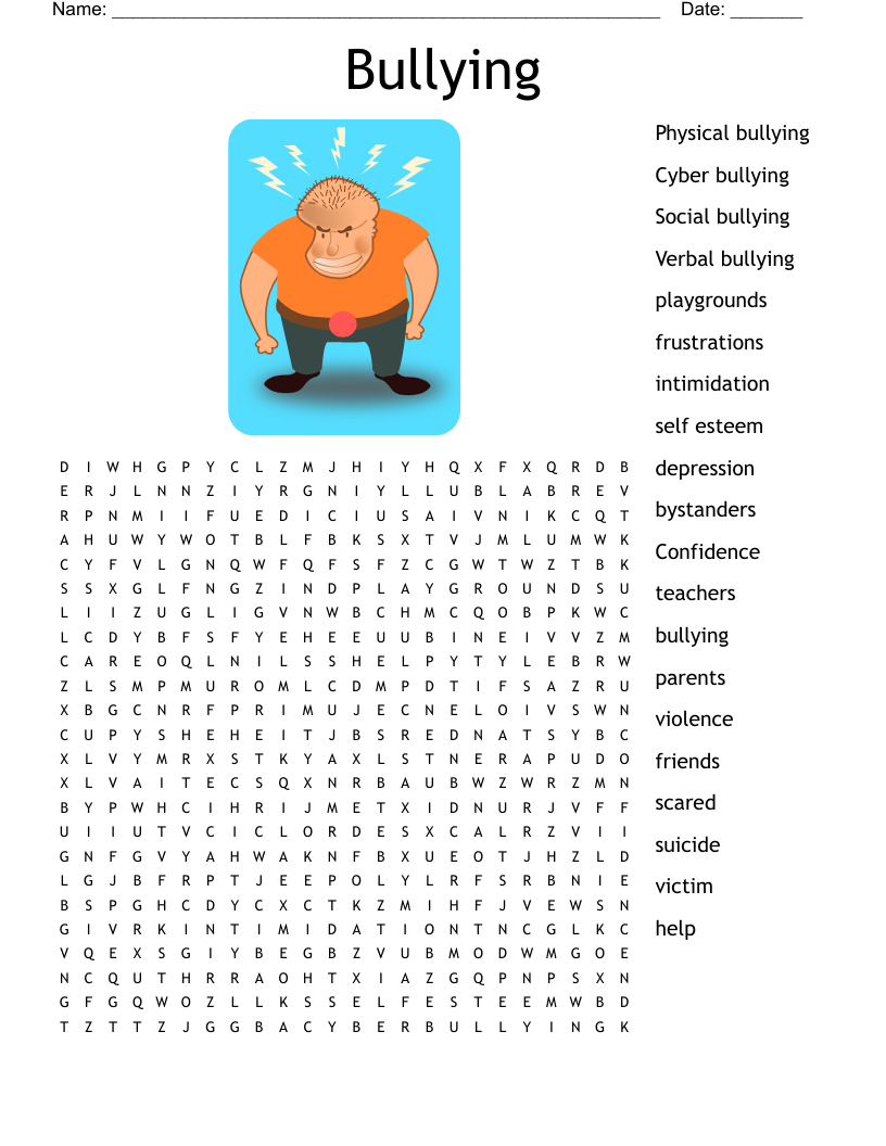 Bullying Word Search WordMint