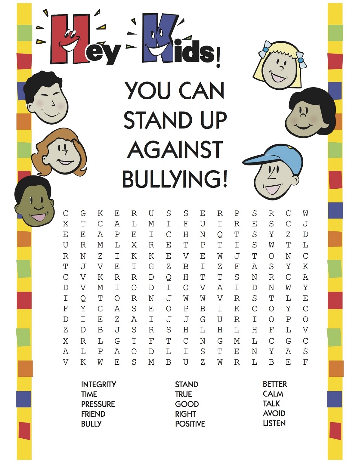 Anti Bullying Word Search Printable