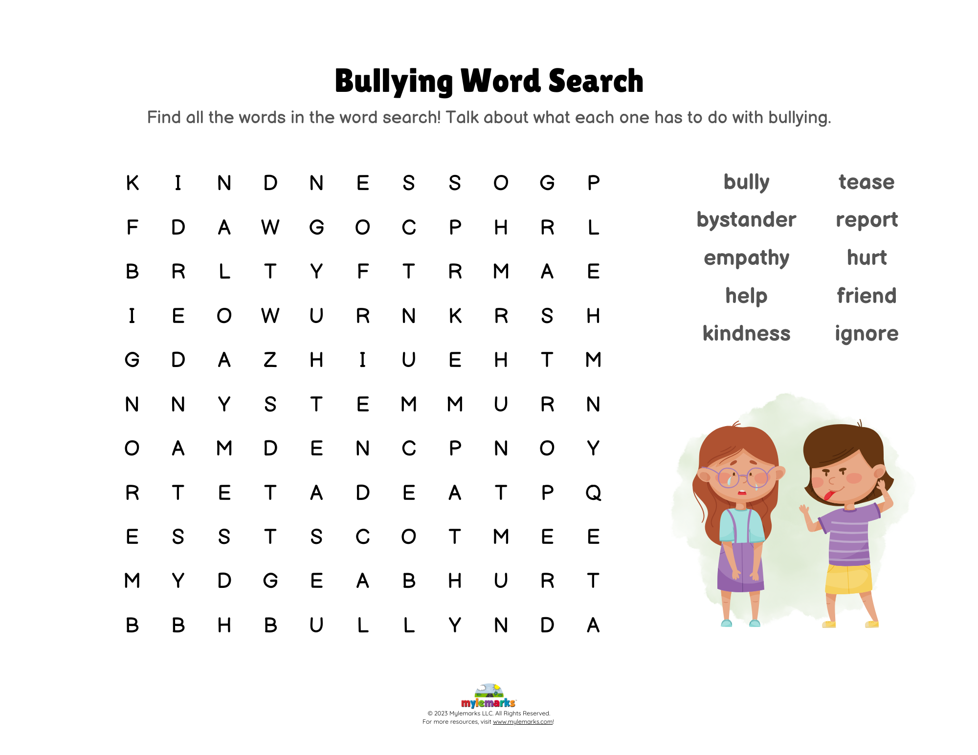Bullying Word Search Bullying Word Search