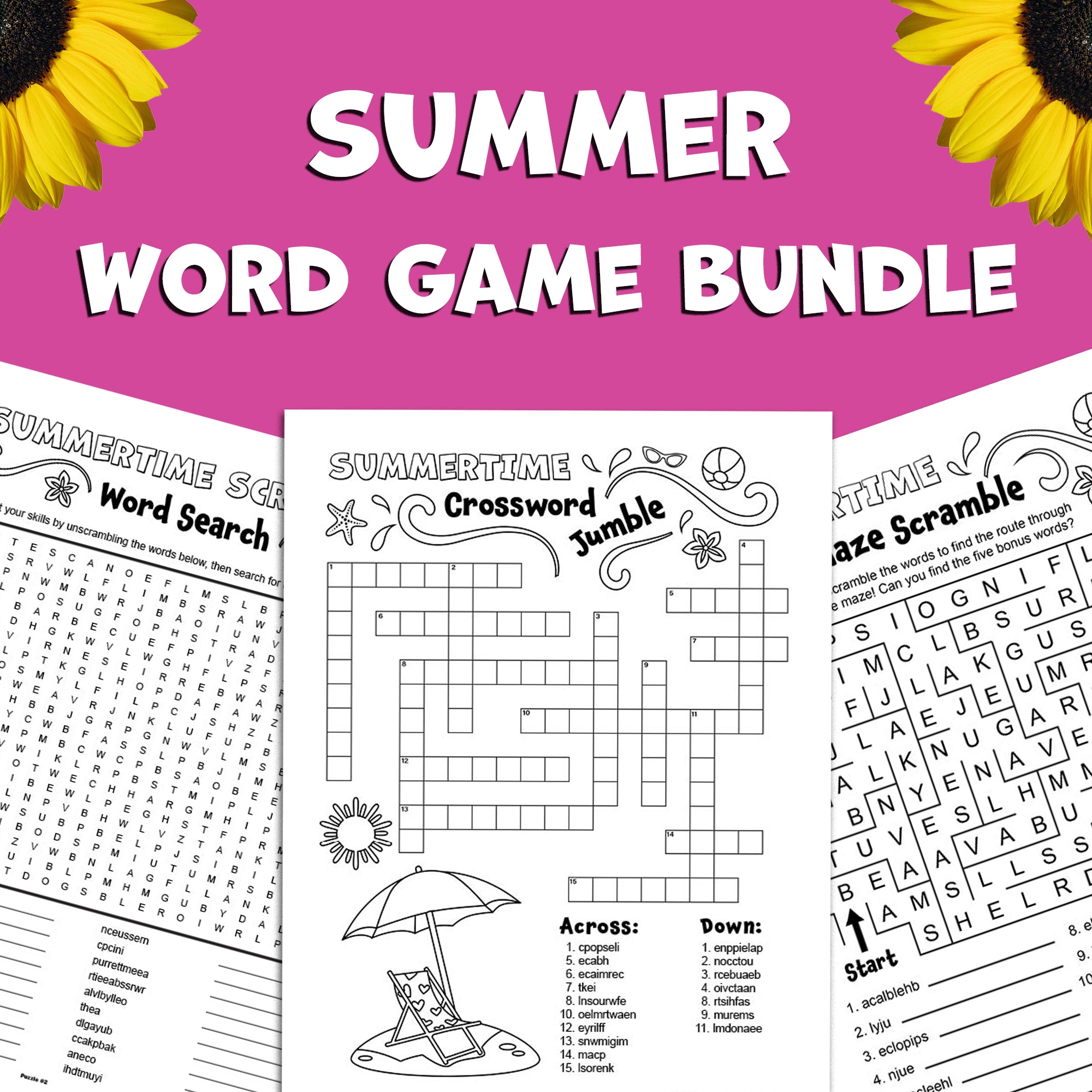 BUNDLE Summer Word Games Word Scramble Word Search 