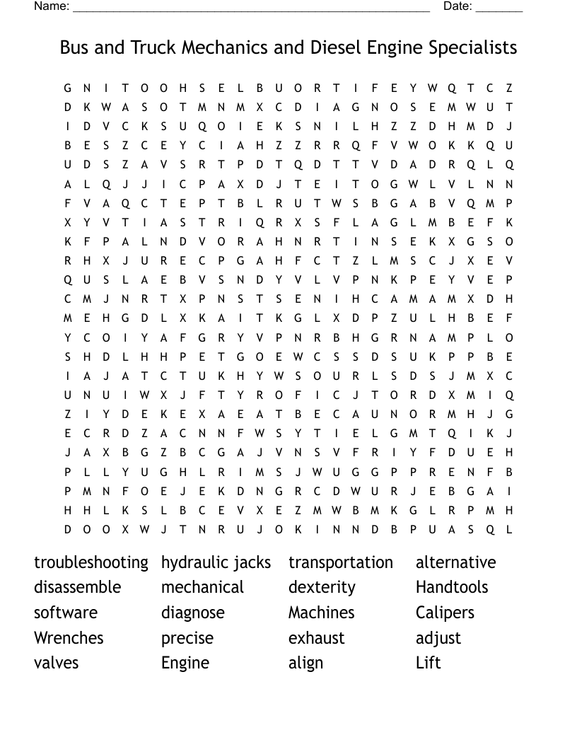 Bus And Truck Mechanics And Diesel Engine Specialists Word Search WordMint