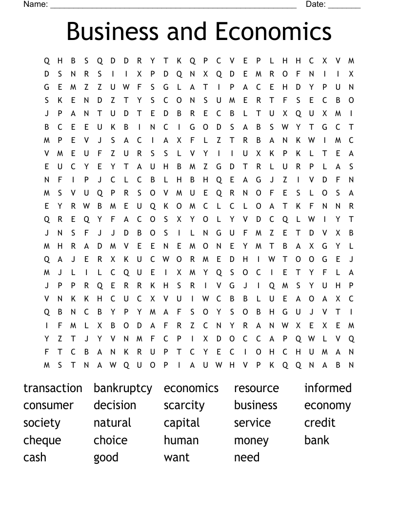 Business And Economics Word Search WordMint Business And Economics Word Search WordMint