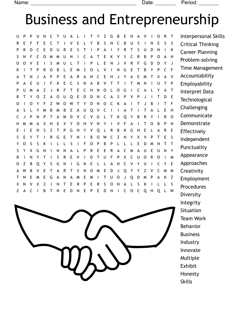 Business And Entrepreneurship Word Search WordMint