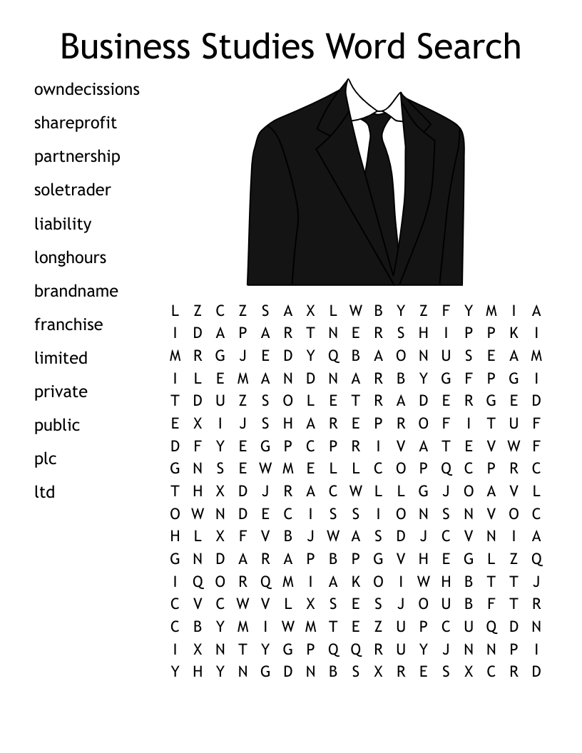 Business Studies Word Search WordMint