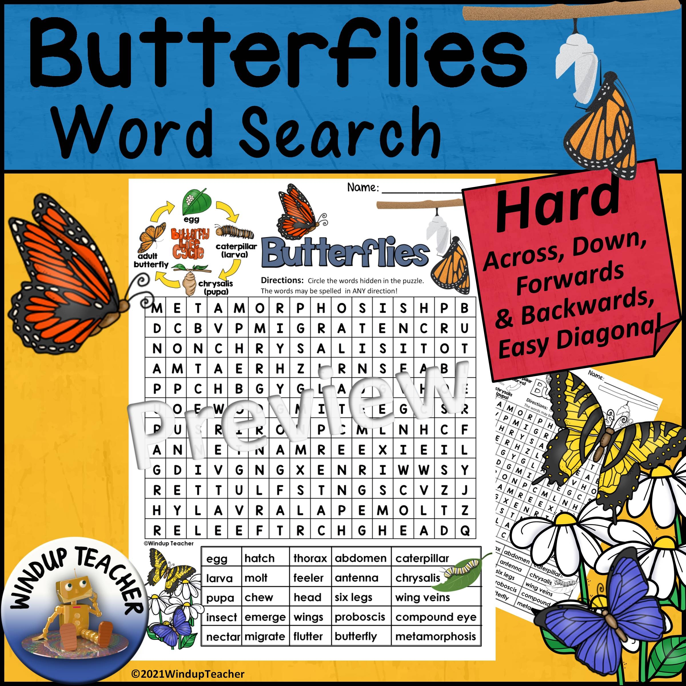 Free Printable Butterfly Word Search