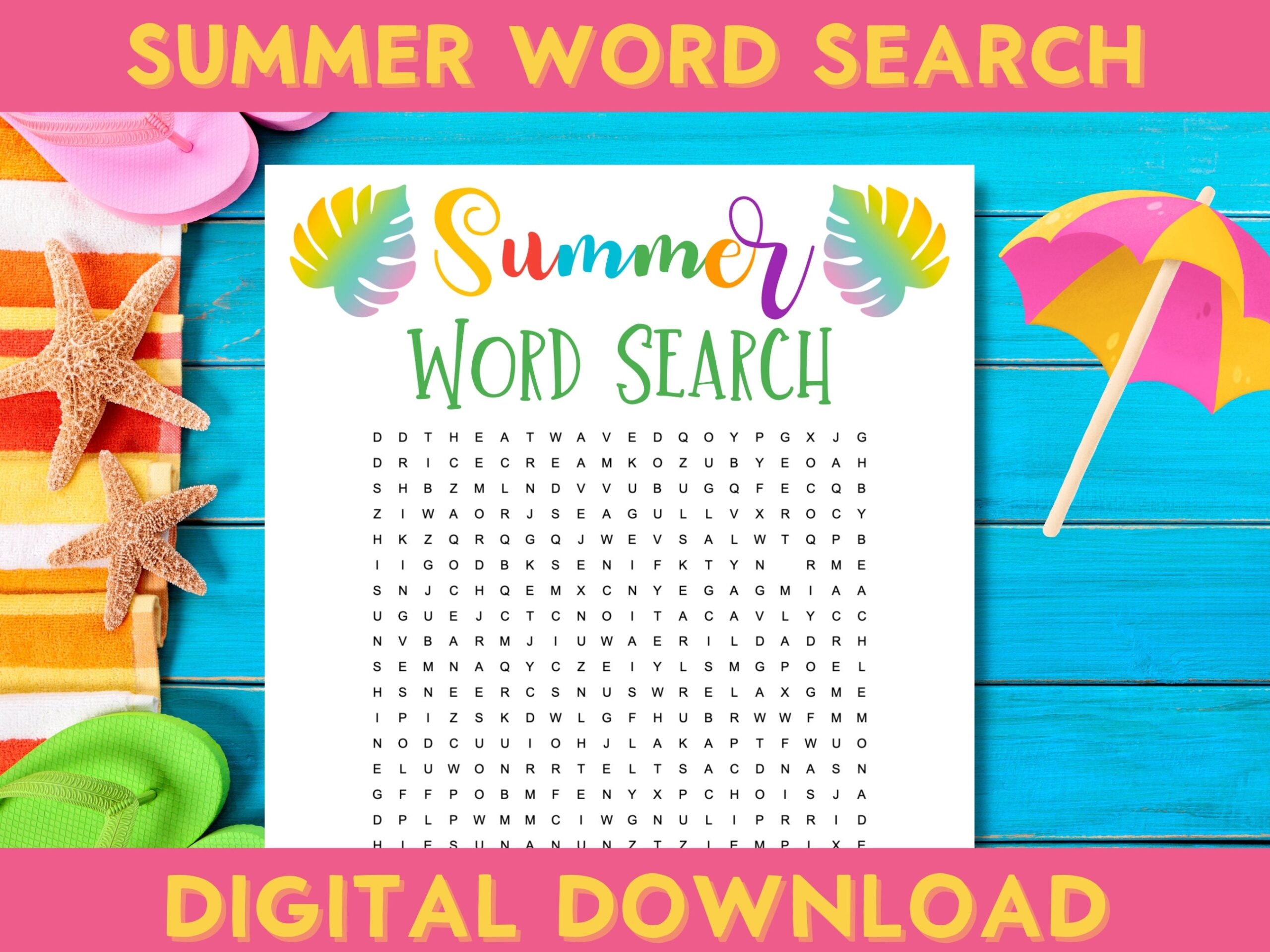 Printable Summer Word Search Middle School