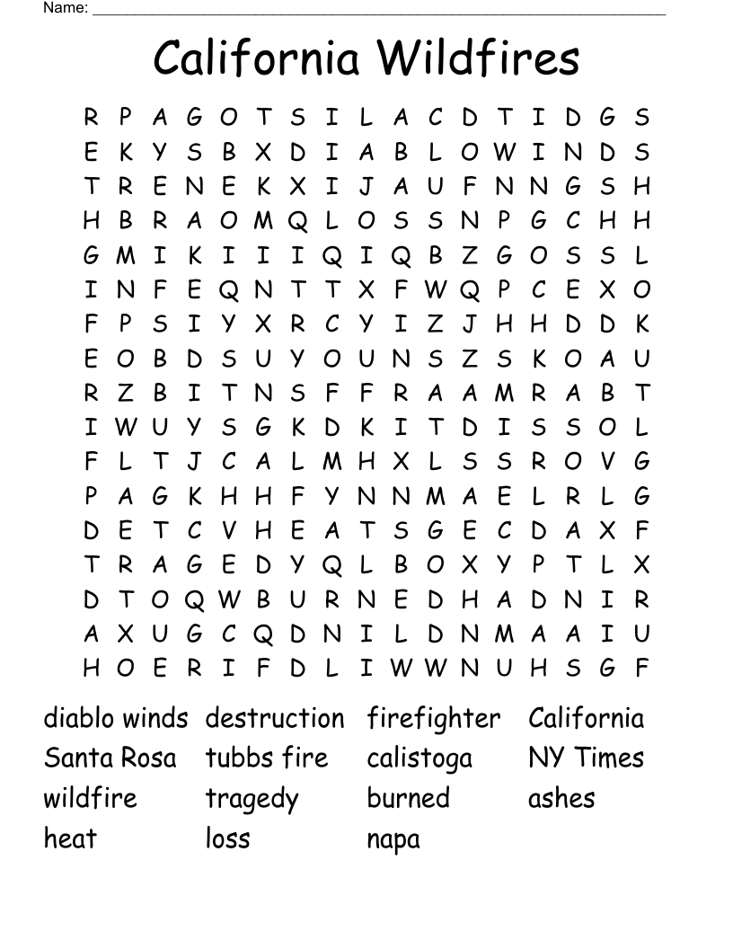 California Wildfires Word Search WordMint