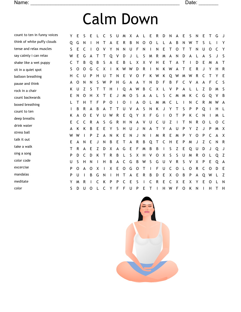 Calm Down Word Search WordMint