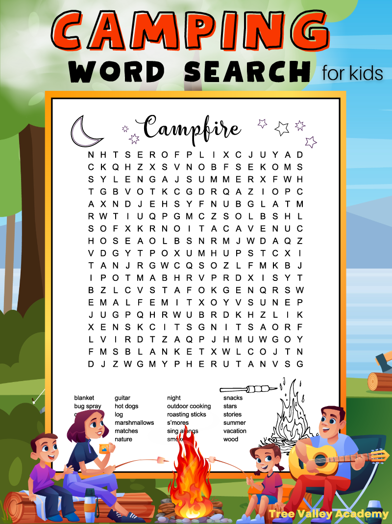 Campfire Camping Word Search For Kids Tree Valley Academy