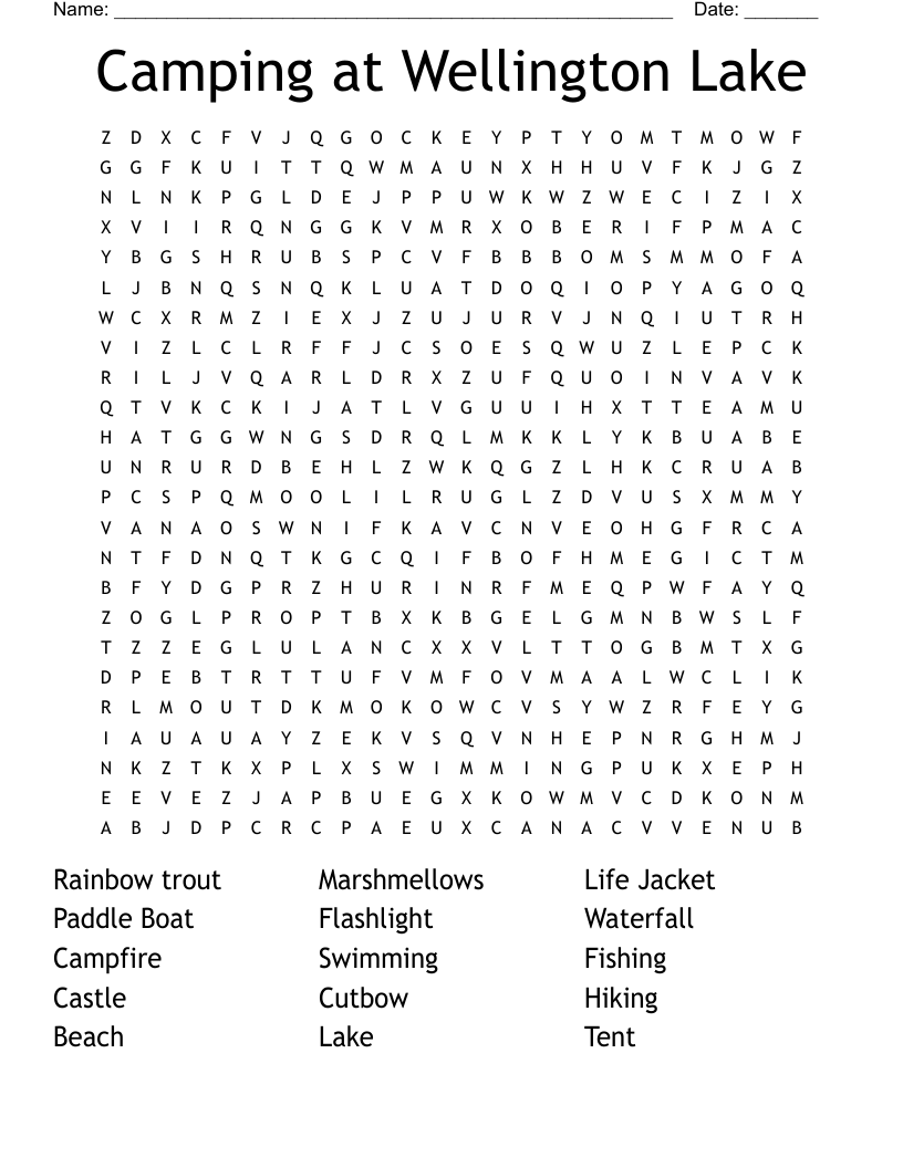 Camping At Wellington Lake Word Search WordMint Camping At Wellington Lake Word Search WordMint