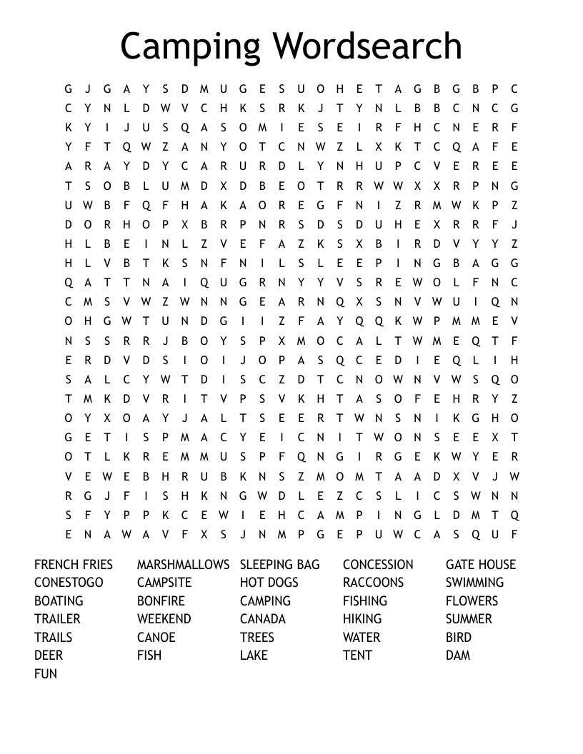 Camping Wordsearch WordMint Camping Wordsearch WordMint