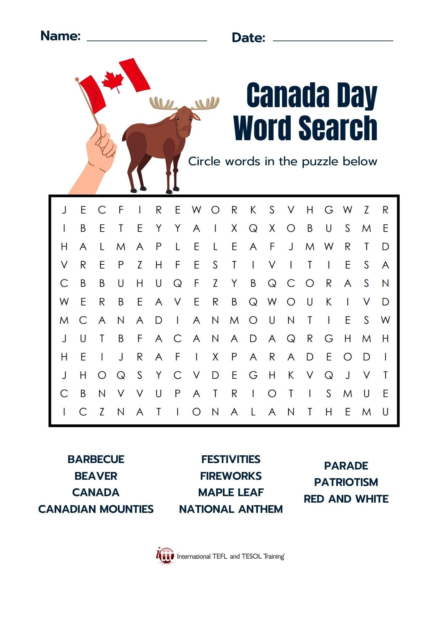 Canada Day Word Search ITTT Worksheets Library