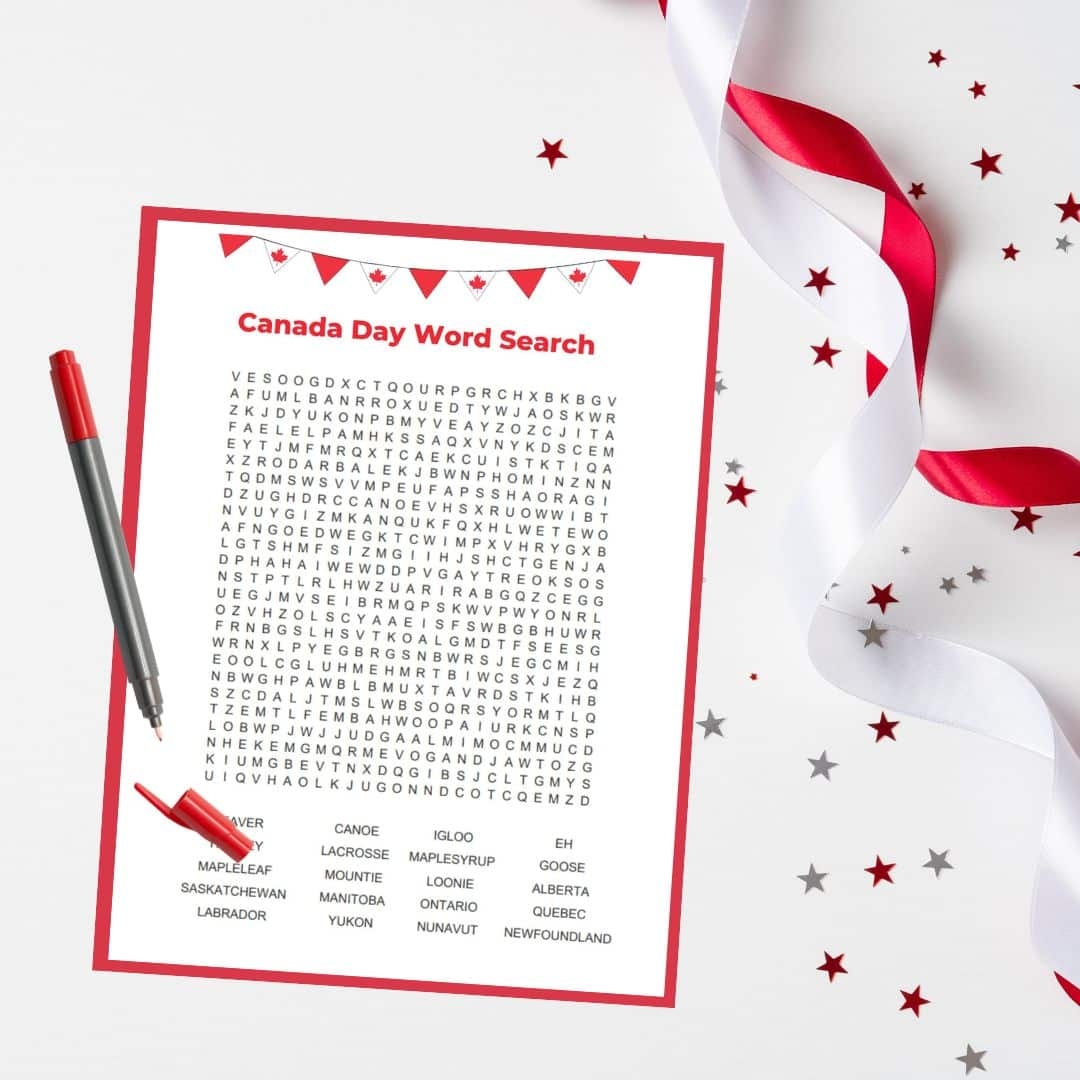 Free Printable Canada Day Word Search