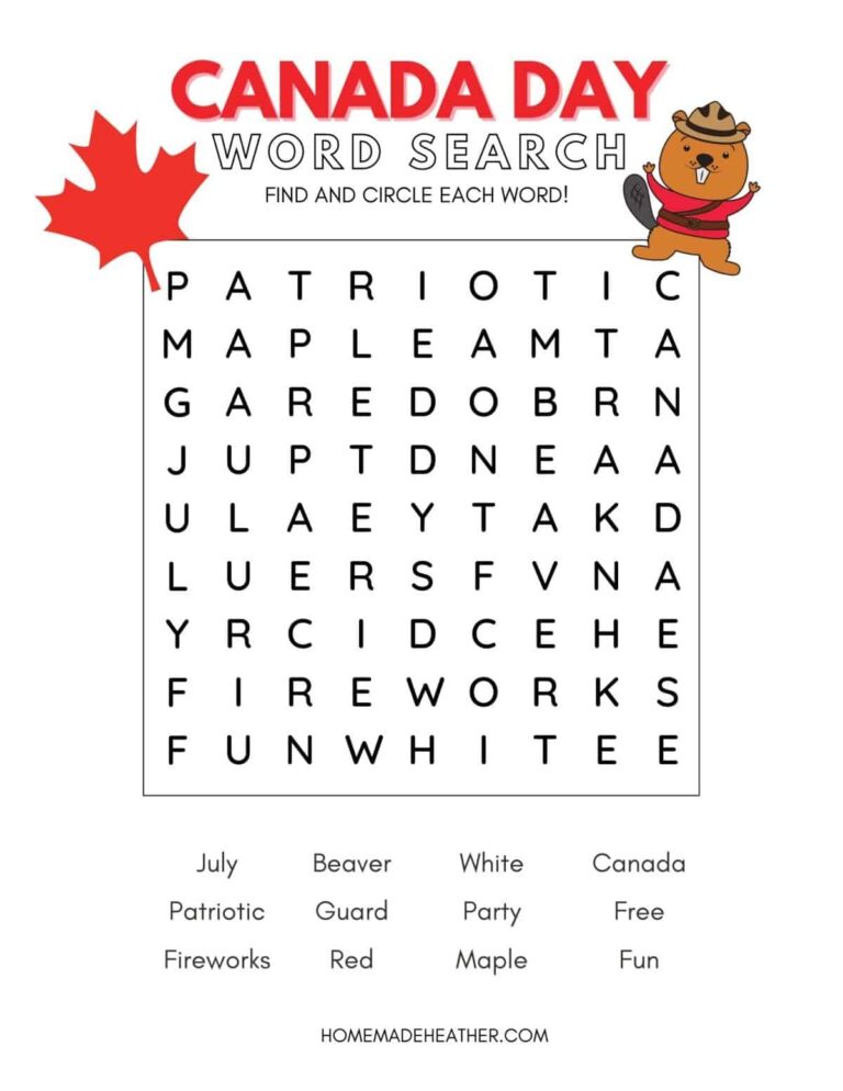 Canada Day Word Search Printable Homemade Heather