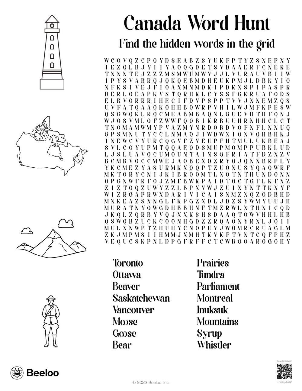Canada themed Word Searches Beeloo Printable Crafts And 