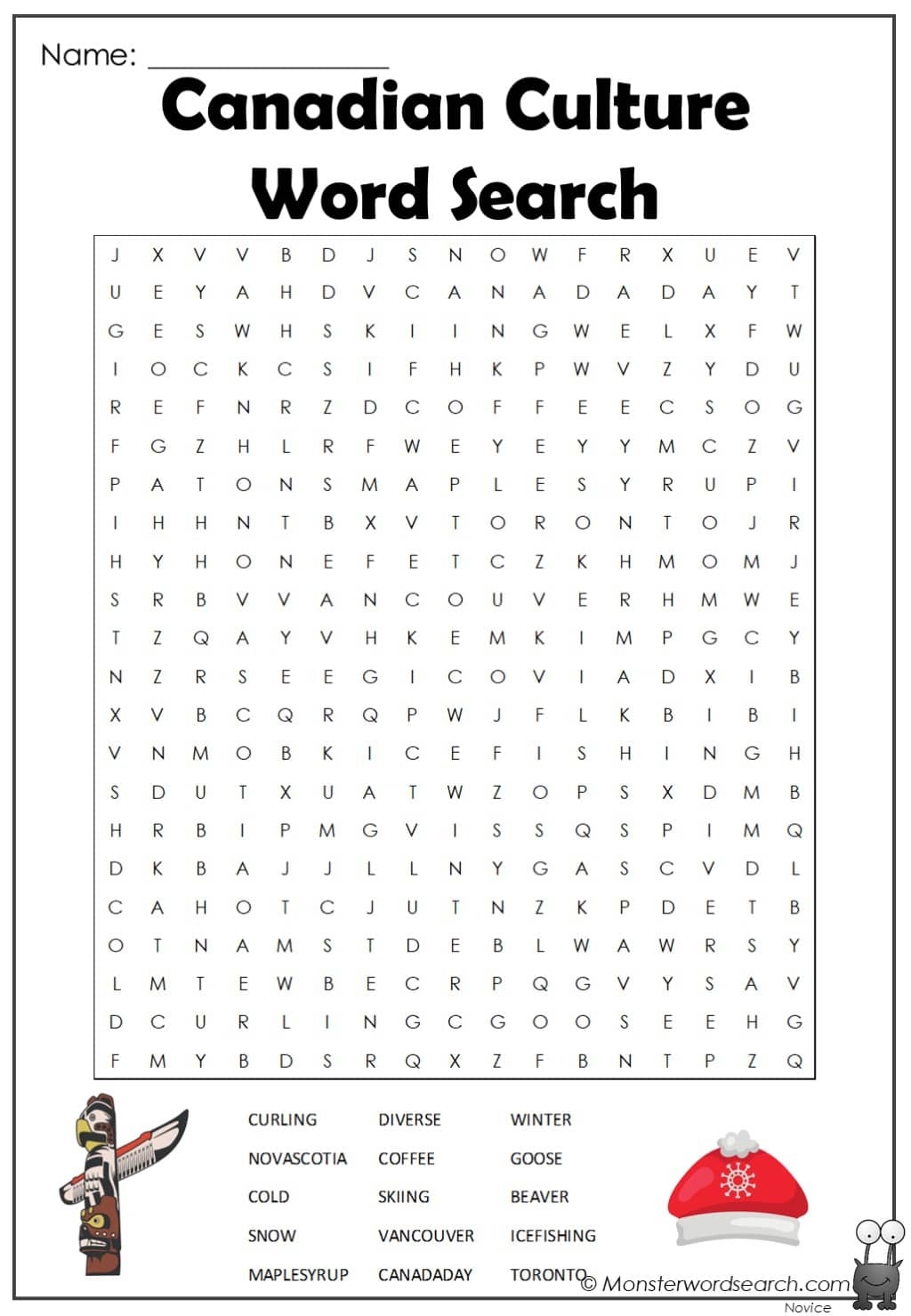 Canadian Culture Word Search Monster Word Search