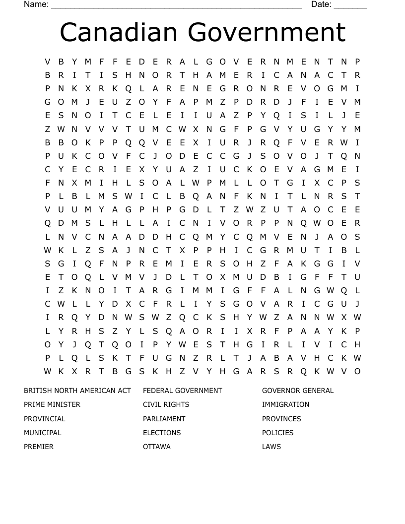 Printable Government Word Search
