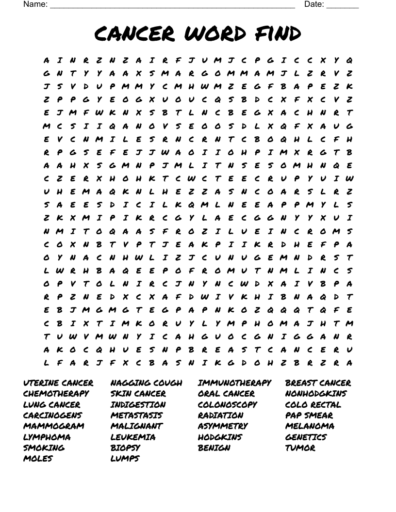 Cancer Word Find Word Search WordMint
