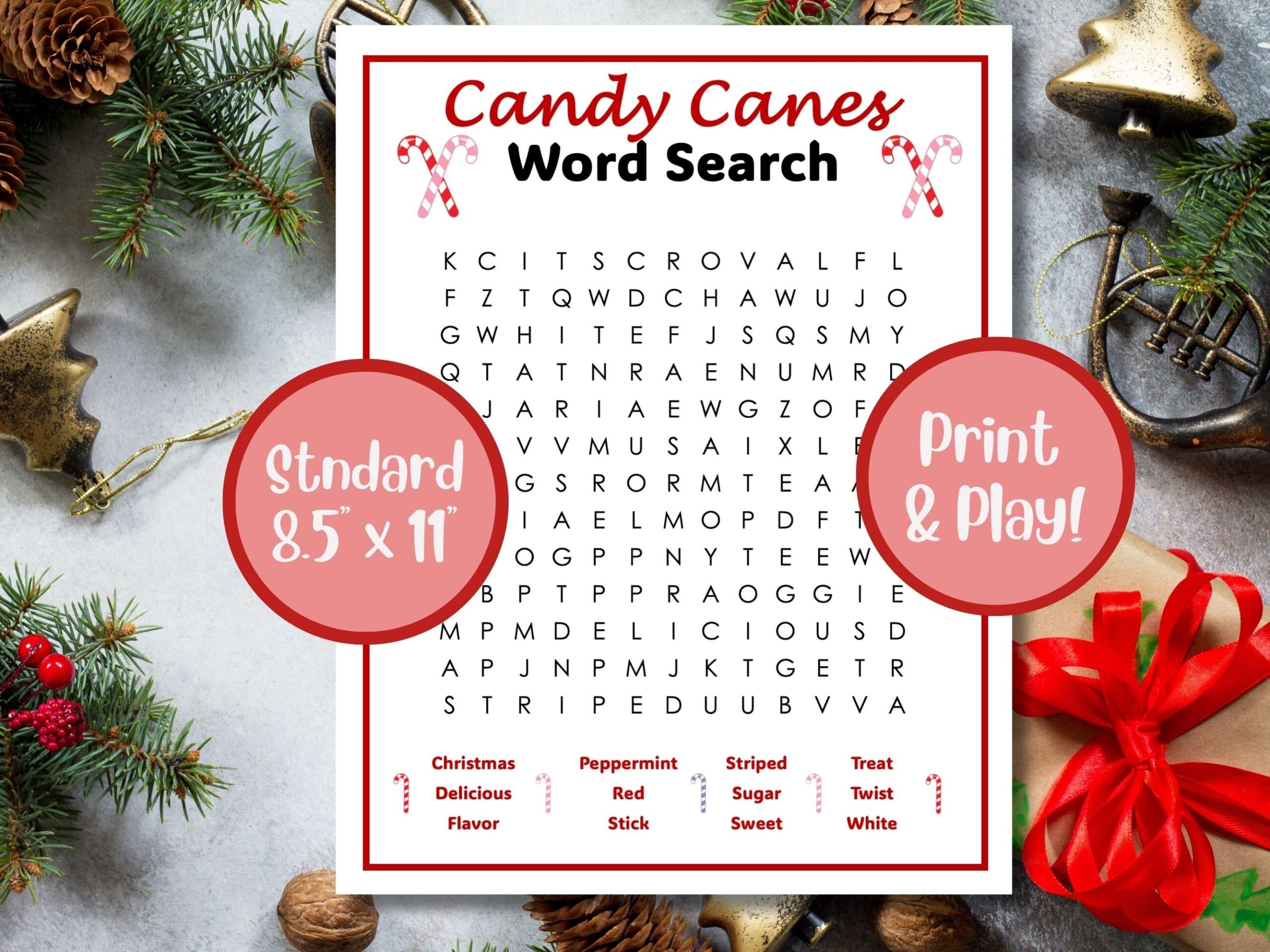 Candy Canes Word Search Christmas Word Search Etsy