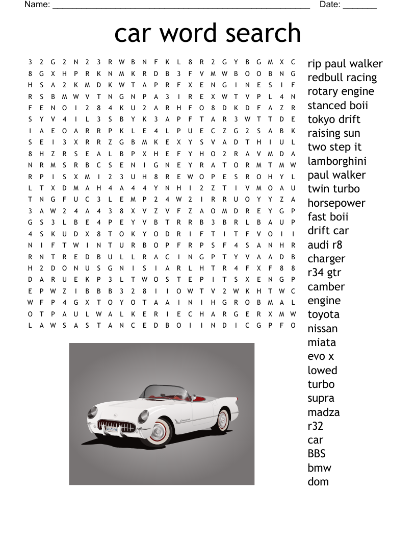 Car Word Search WordMint