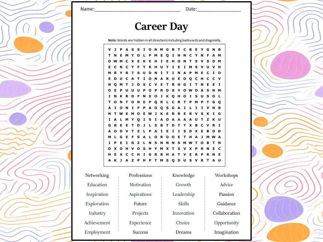 Career Day Word Search Puzzle Worksheet Activity Teaching Resources