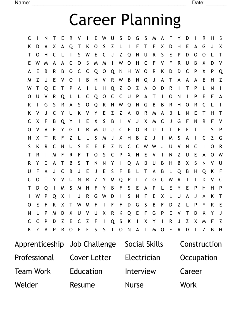 Career Planning Word Search WordMint