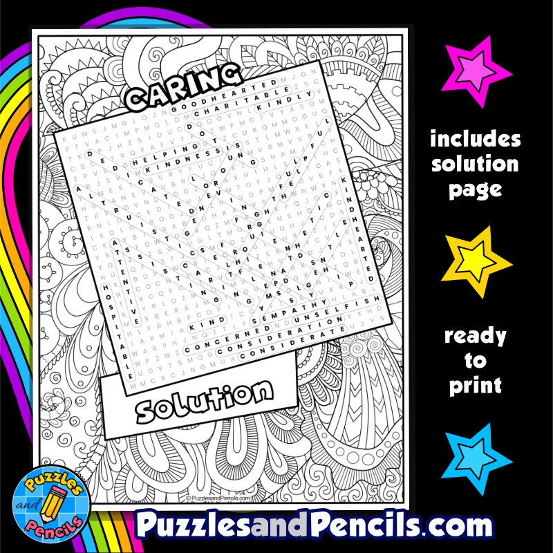 Caring Word Search Puzzle With Coloring Character Education Wordsearch Caring Word Search Puzzle With Coloring Character Education Wordsearch