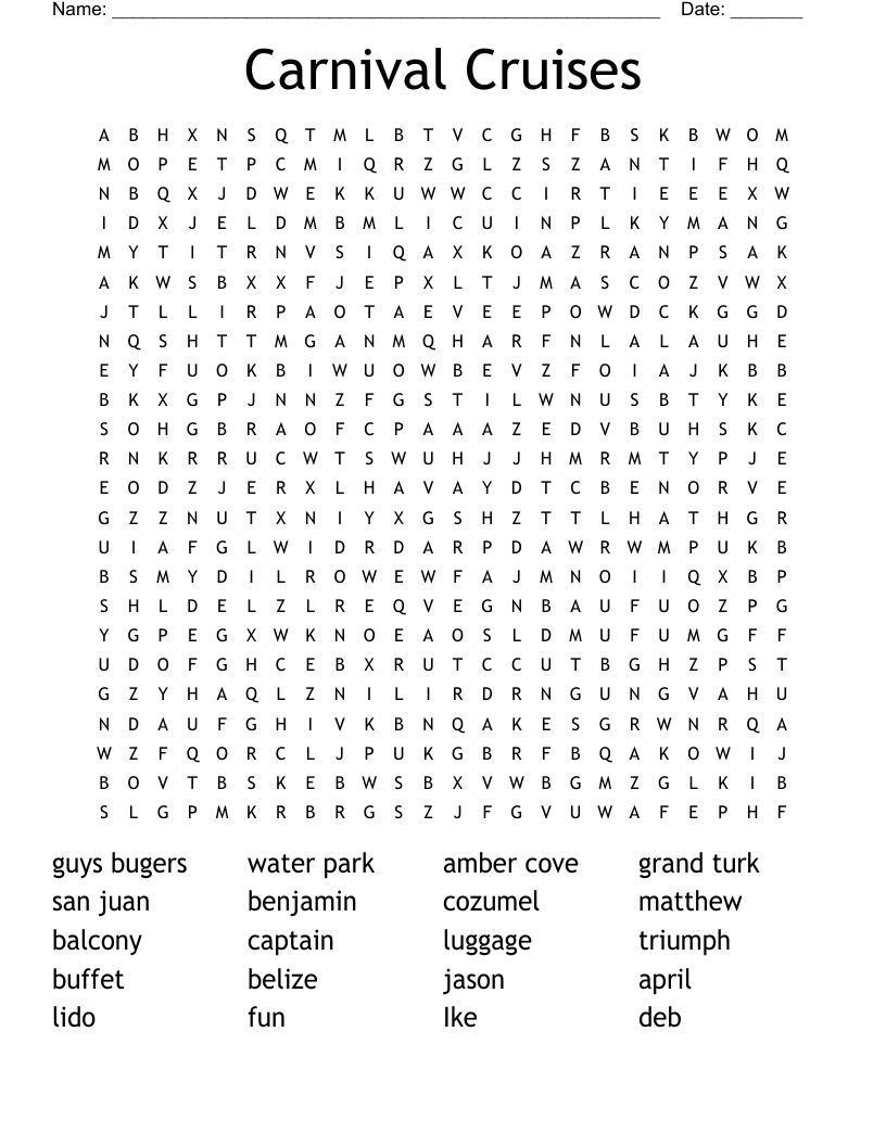 Carnival Cruises Word Search WordMint