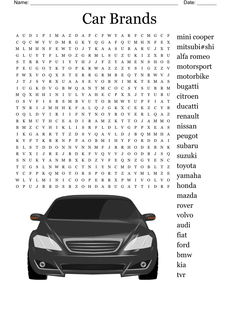 Nissan Gtr Word Search Printable