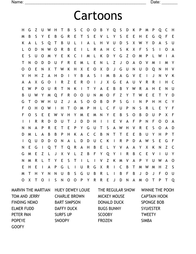 Cartoons Word Search WordMint