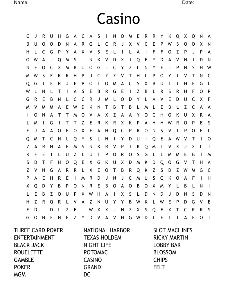 Casino Word Search WordMint