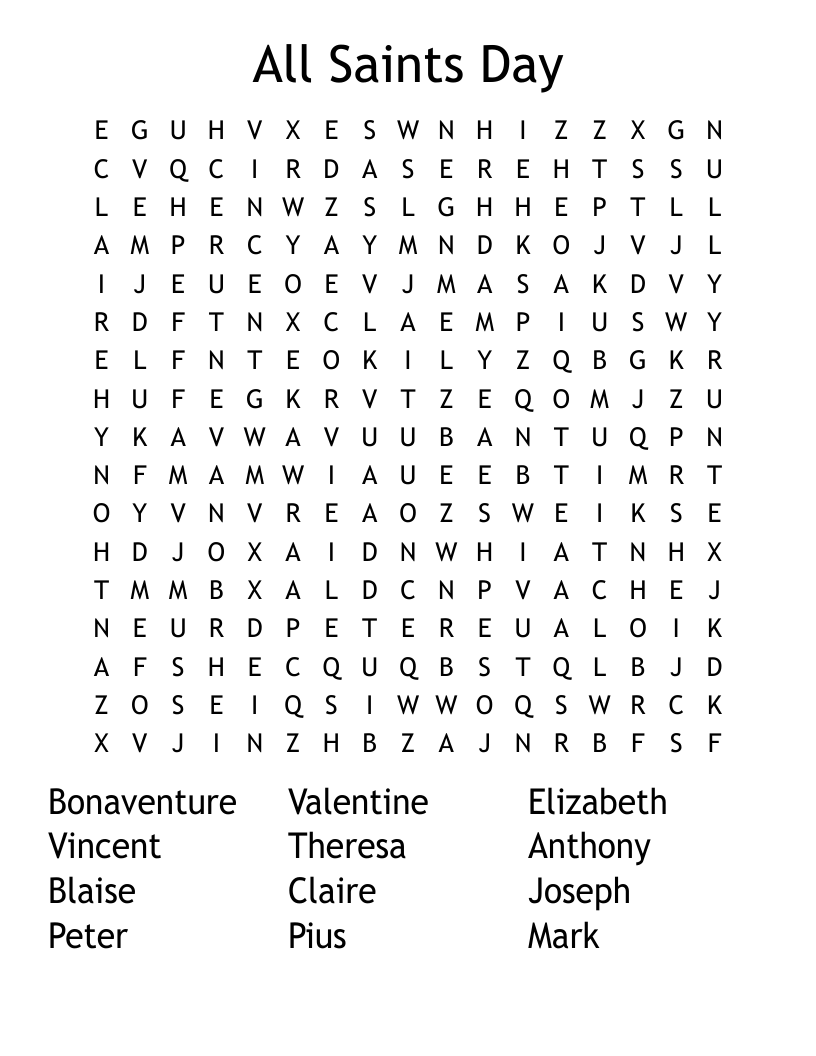 Catholic Saints Word Search WordMint