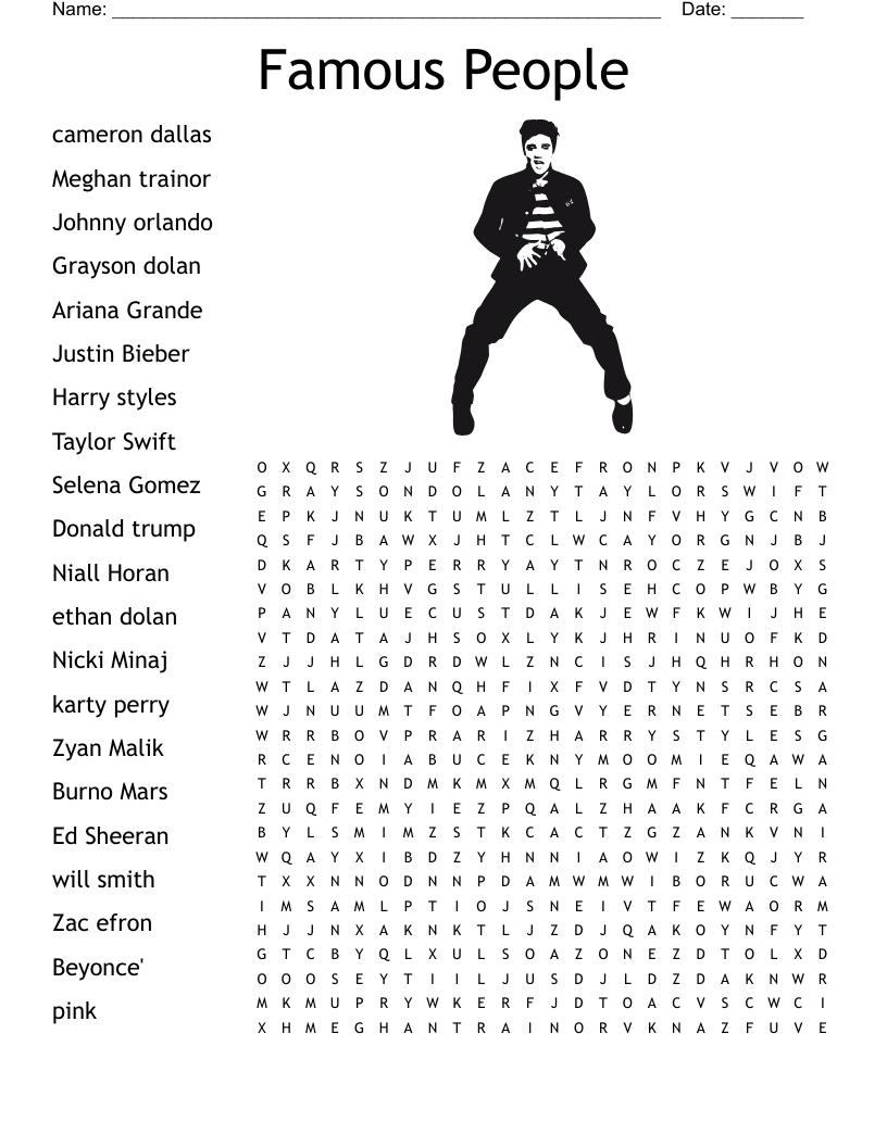 Celebrities Word Search WordMint