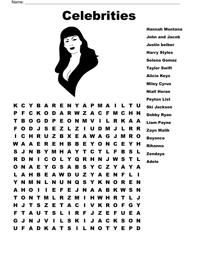 Celebrity Word Searches Printable