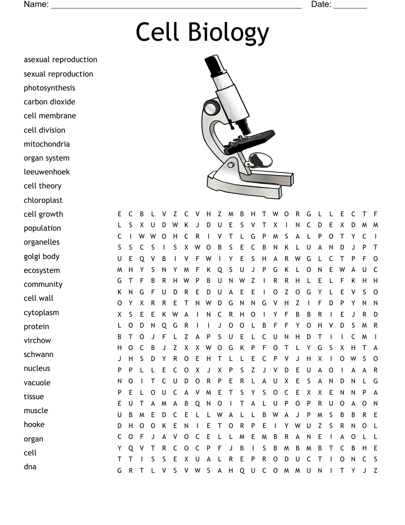 Cell Parts Word Search WordMint