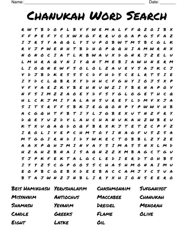 Chanukah Word Search WordMint