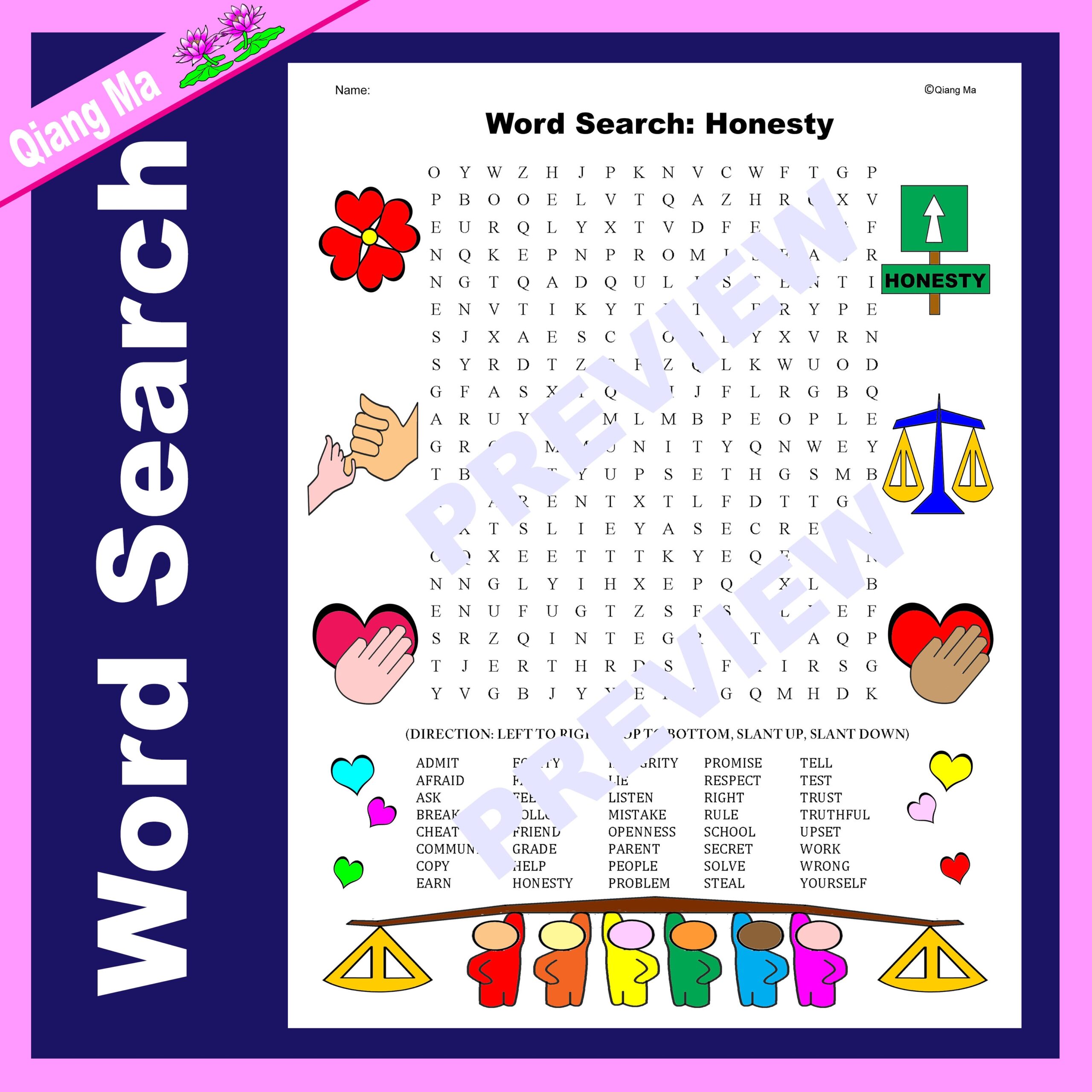 Character Education Word Search Honesty Classful