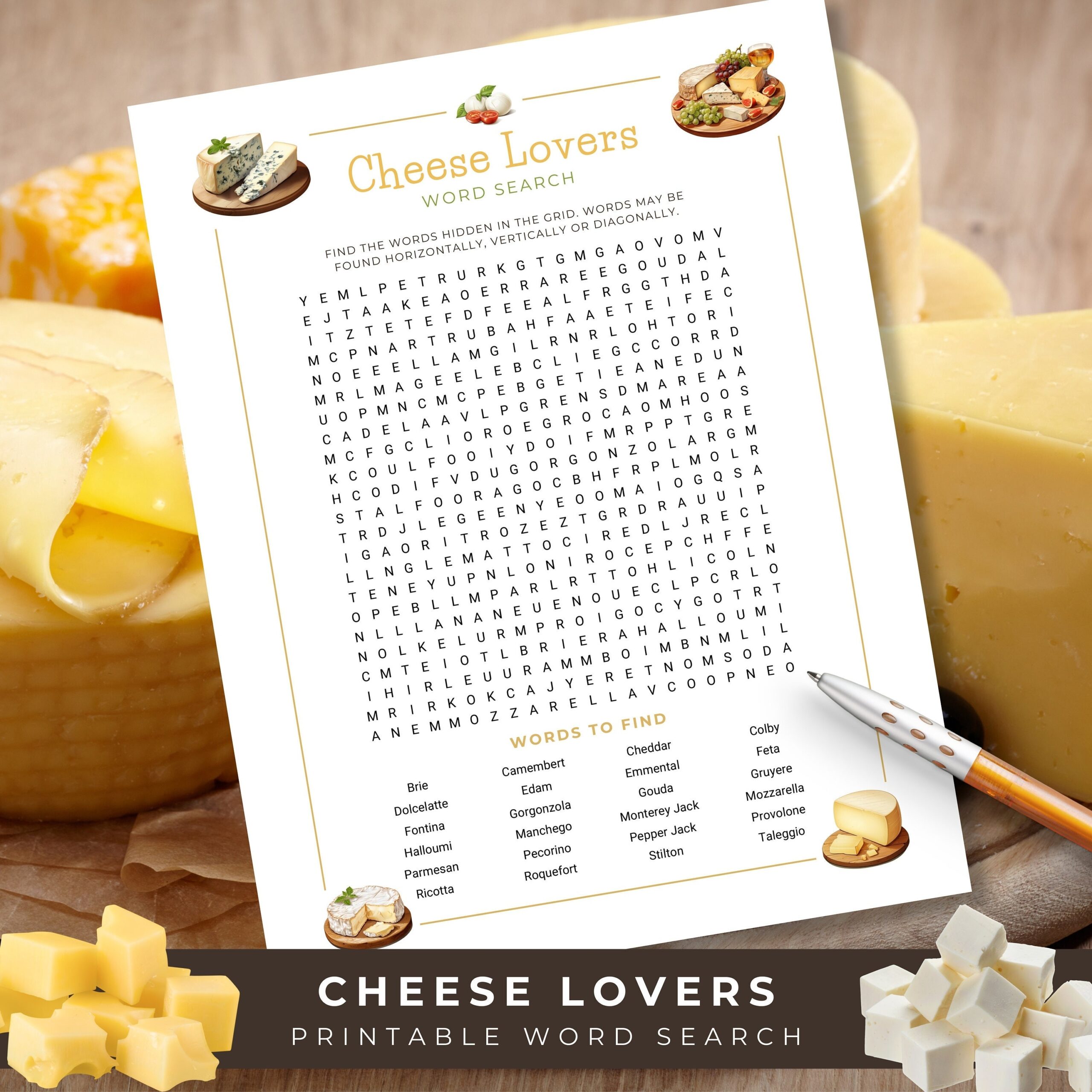 Cheese Lovers Word Search Printable Dinner Party Game Cheese And Wine Night Charcuterie Board Activity Gifts For Foodies Christmas Gift Etsy UK
