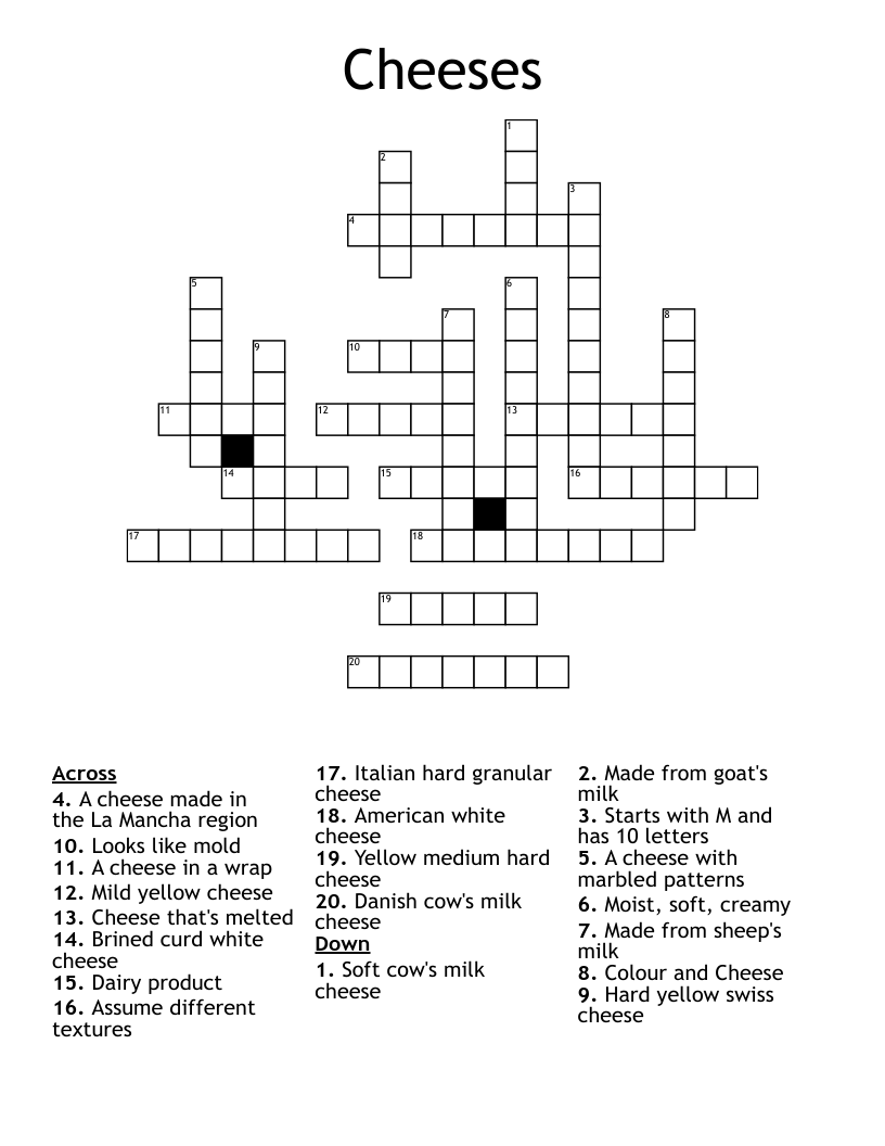 Cheese Word Search Printable
