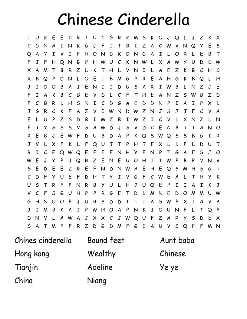 Chinese Cinderella Word Search WordMint