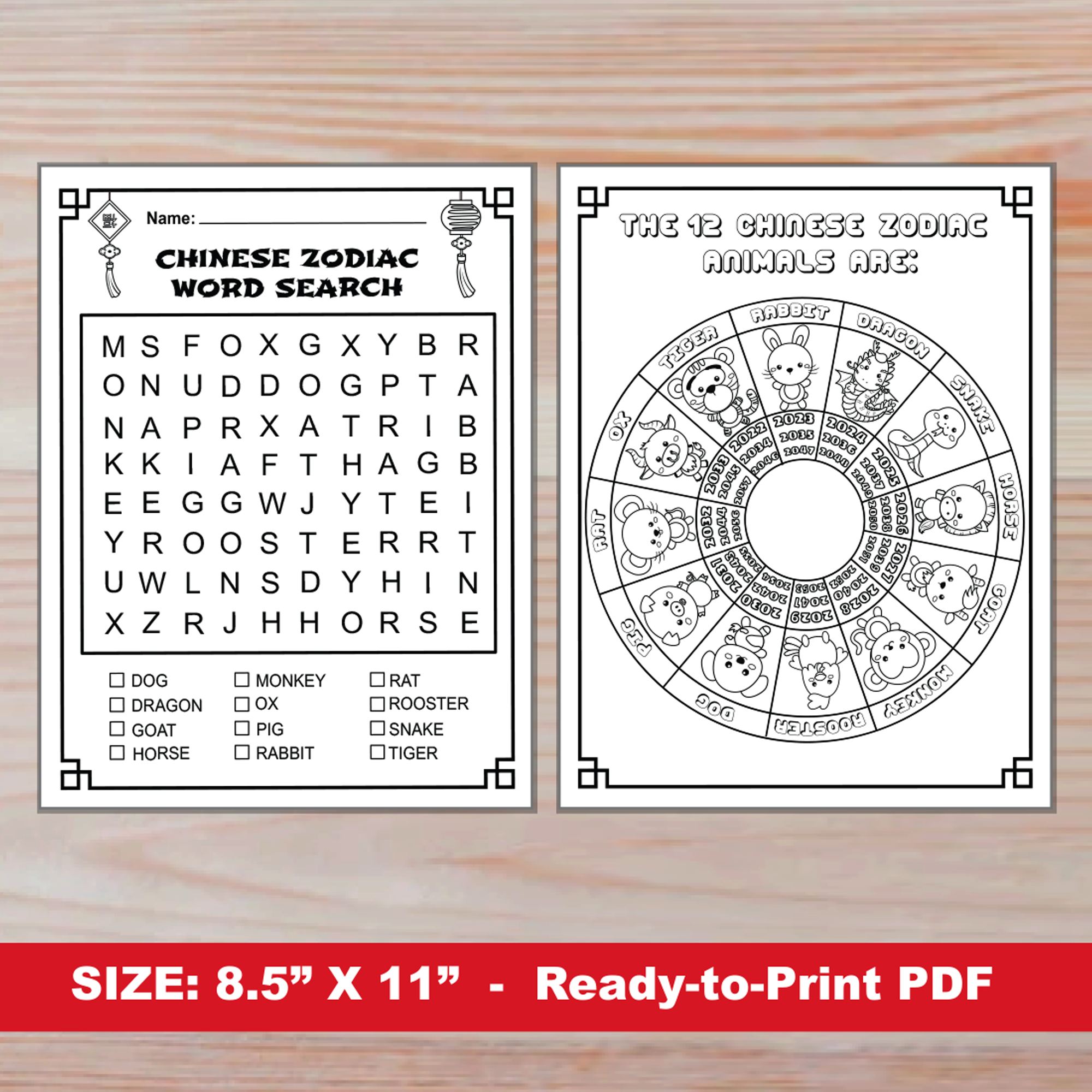 Chinese New Year Activities Coloring Pages Reading Word Search Chinese Zodiac Animal Wheel Lunar New Year Busy Binder Classful