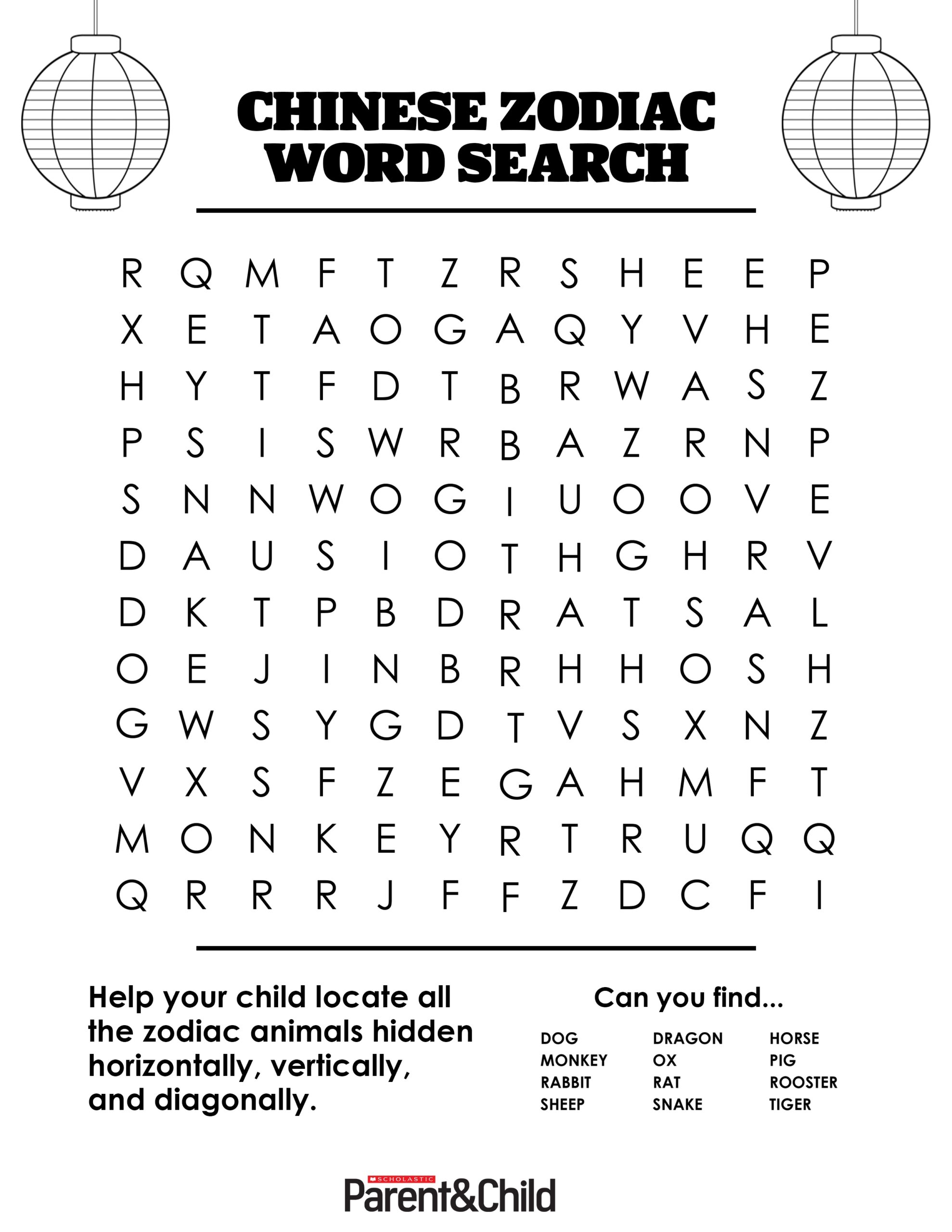 Chinese New Year Printable Word Search Worksheets Library