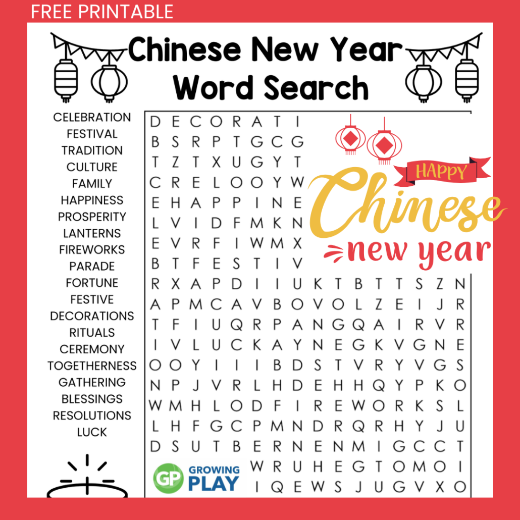 Chinese New Year Word Search Free Printable Growing Play