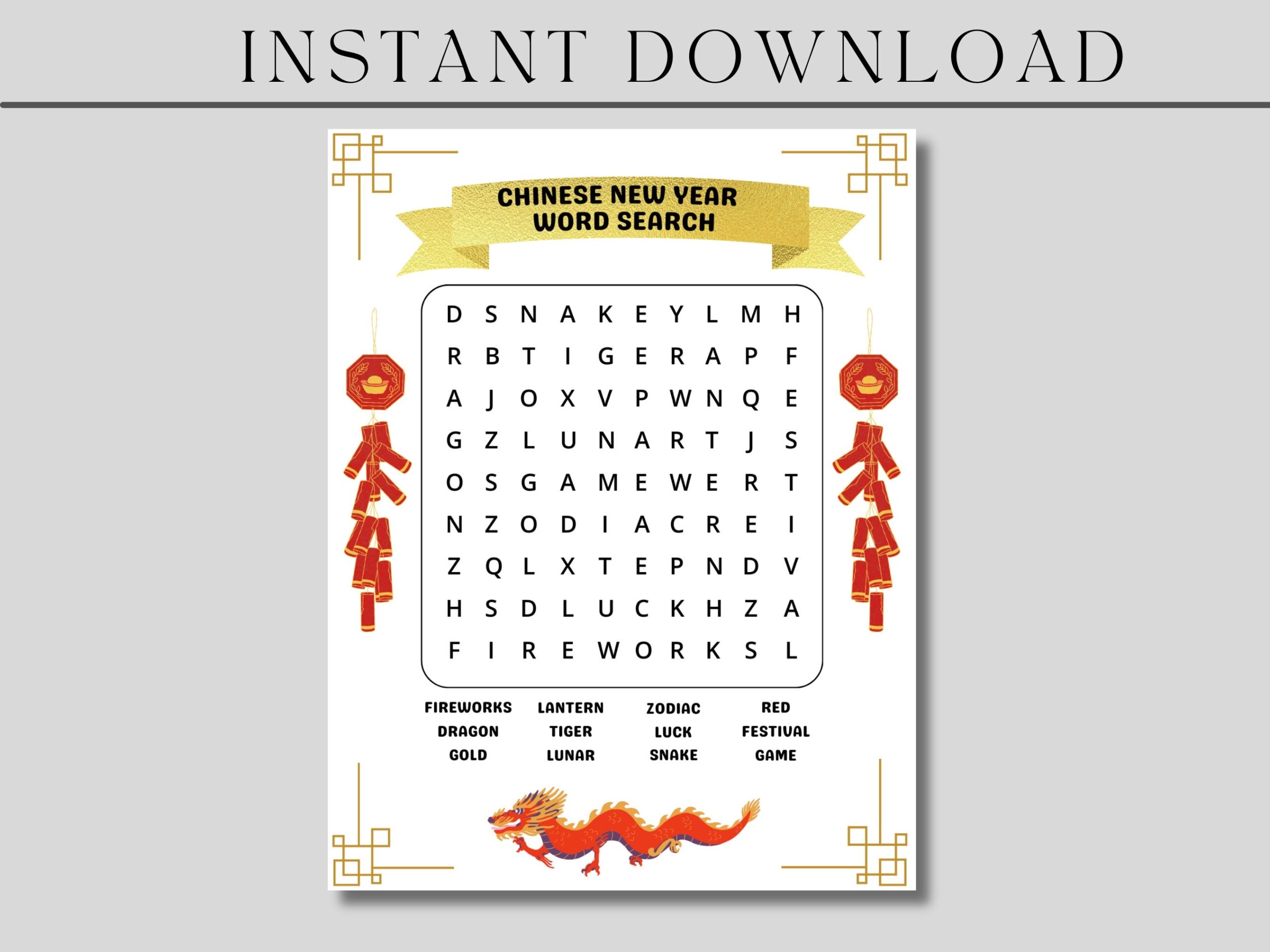 Chinese New Year Word Search Lunar New Year Word Search 