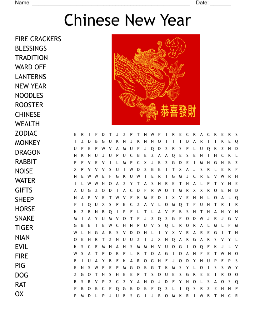 Chinese Zodiac Word Search Printable