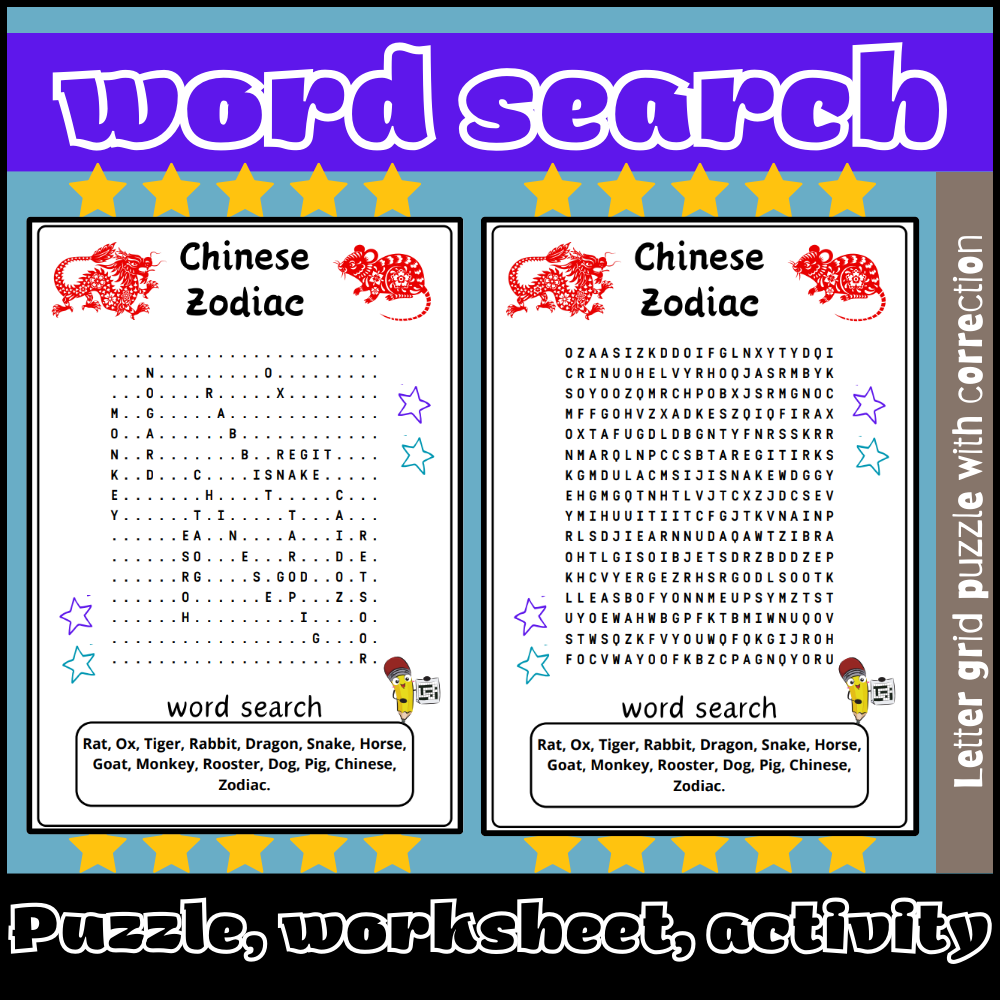 Chinese Zodiac Word Search Puzzle Worksheet Activity Made By Teachers