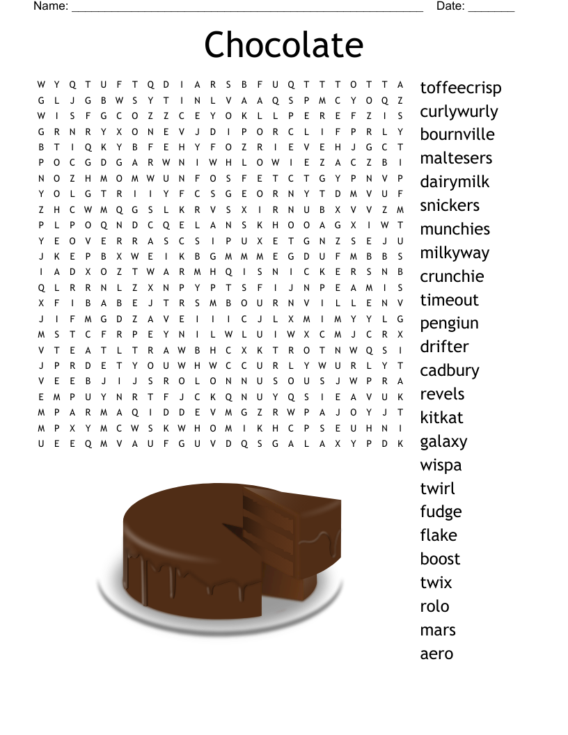 Chocolate Bars Word Search WordMint