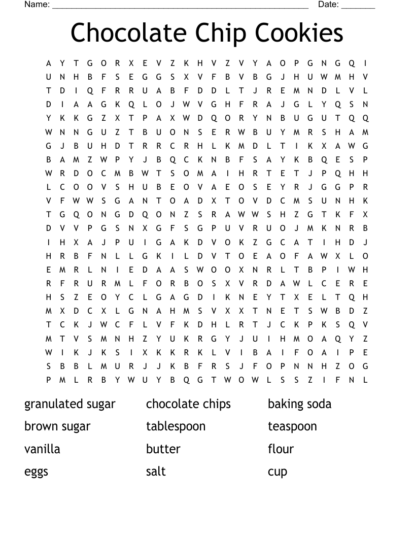 Chocolate Chip Cookies Word Search WordMint